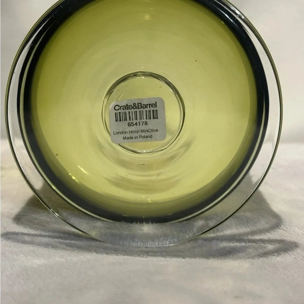 Crate&Barrel London Mini Hurricane Candle Holder Olive Green Glass Pedestal 5.5T - Picture 11 of 13
